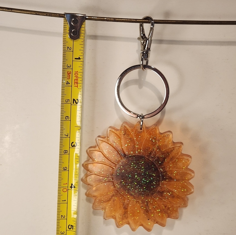 5 1/2” Handmade Resin Glitter Sunflower Keychain - Picture 6 of 6